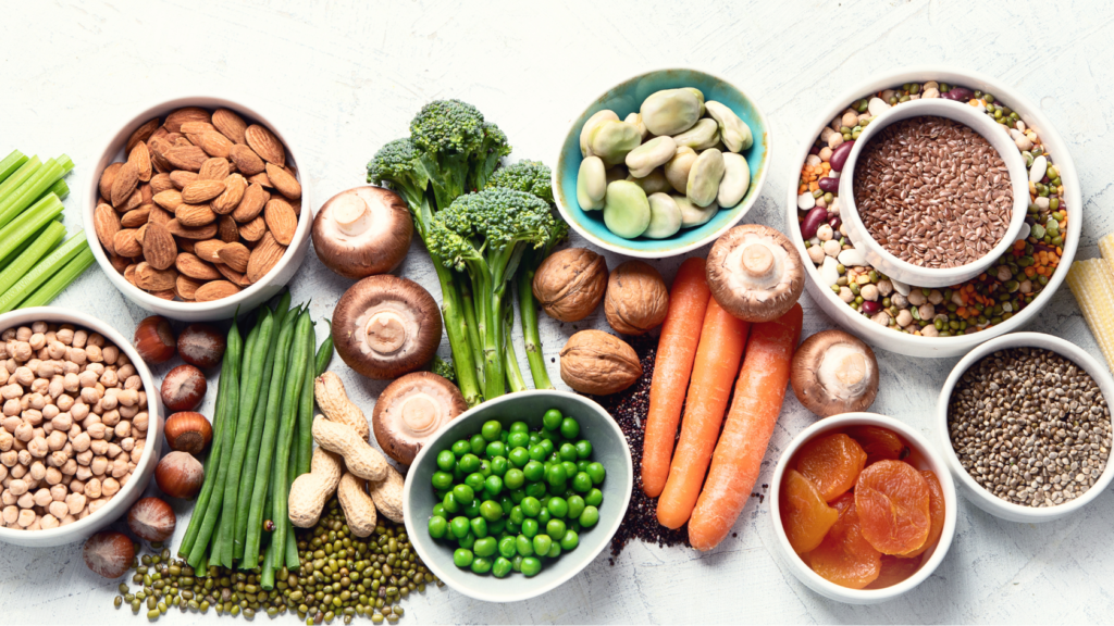 Image of Vegan Meat 
Alternates and other vegetables. 